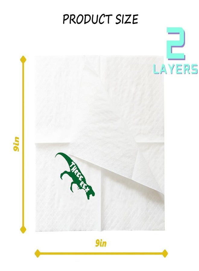 Geloar Dinosaur 3rd Birthday Cocktail Napkins, 50 Pack Dinosaur Three Rex Paper Cocktail Napkins in Bulk for Baby Boy Girl Three 3rd Bday Table Decorations 2-Ply, 5x5 Inches (Three Rex) - Image 3